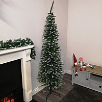 6.5ft (2m) Premier Pencil Style Slim Snow Tipped Green Christmas Tree