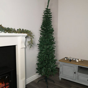 6.5ft (2m) Premier Plain Green Pencil Style PVC Spruce Pine Slim Christmas Tree with Stand