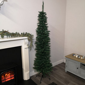 6.5ft (2m) Premier Plain Pencil Style Slim PVC Christmas Tree in Green