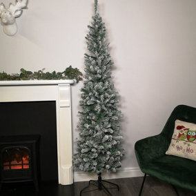 6.5ft (2m) Premier Snow Flocked PVC Spruce Pine Slim Christmas Tree in Green