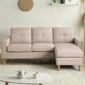 6.5ft 3 Seater Sofa, Multi-functional Toffee Seat with Removable Footrest, Beige
