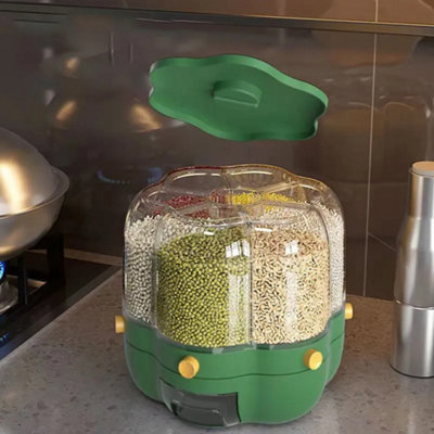 6.5L Green Food Grain Storage Container, 6 Grids 360 Degrees Rotating ...