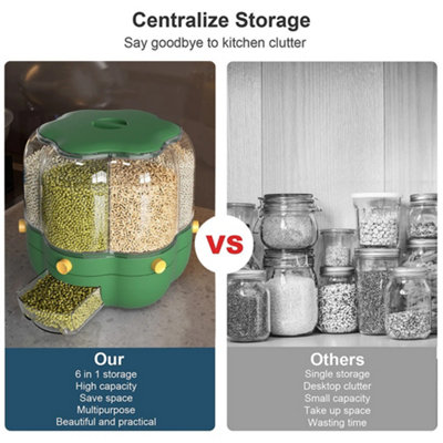 6.5L Green Food Grain Storage Container, 6 Grids 360 Degrees Rotating ...