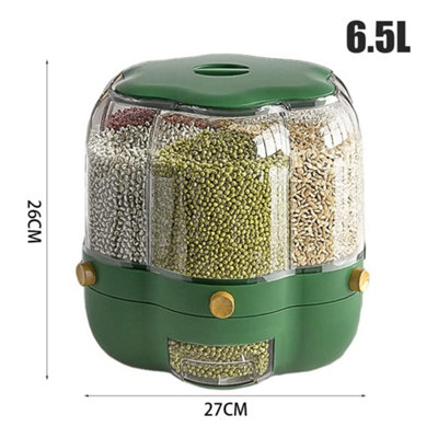 6.5L Green Food Grain Storage Container, 6 Grids 360 Degrees Rotating ...