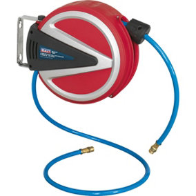 6.5m Retractable PU Air Hose Reel - 1/4" BSP Inlet - Double Braided 6.5mm Hose