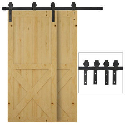 6.6FT/200cm Sliding Barn Door Hardware Track Kit 2 Wood Doors, Black
