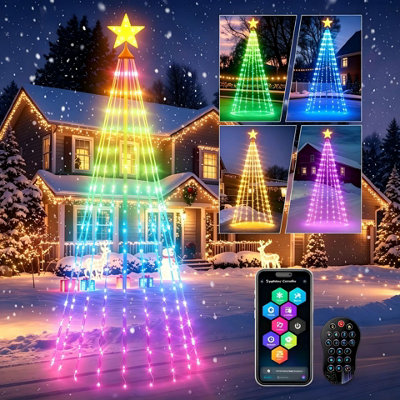 6.9FT Smart Outdoor Flag Pole Christmas Tree Lights, 400 RGB LEDs, DIY ...