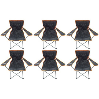 6 Black & Orange Lightweight Folding Camping Beach Captains Chairs