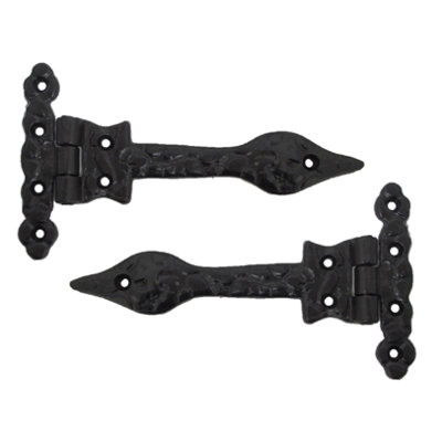 6" Black PAIR of Leaf Cast Iron Hinges