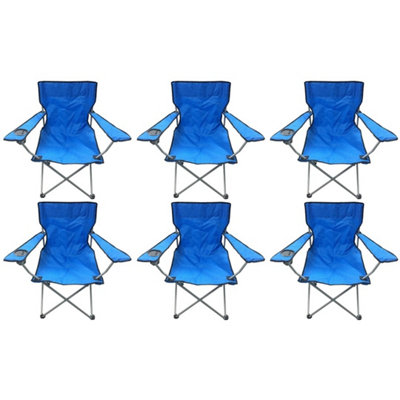 6 Blue & Black Lightweight Folding Camping Beach Captains Chairs