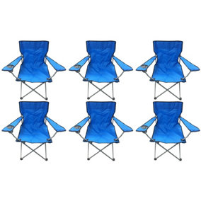 6 Blue & Black Lightweight Folding Camping Beach Captains Chairs