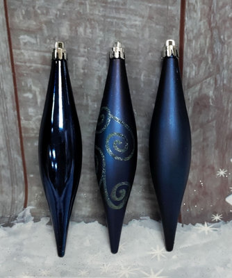 6 Blue Teardrop Christmas Tree Baubles Elegant Tree Decoration