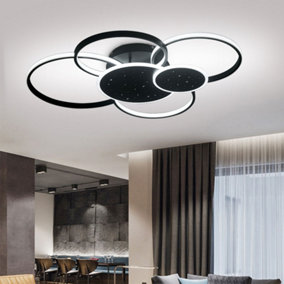 6 Circles Classic Black Finish Starry Sky LED Ceiling Light Fixture in White Light for Living Room Dining Room