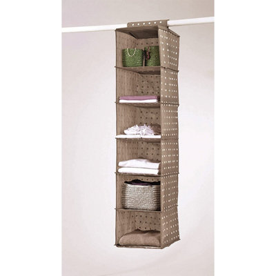 6 Compartment Hanging Wardrobe - Space Saving Vertical Shelf for Shoes,  Clothes and Storage 128 x 30 x 30cm