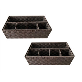 6 Compartment Set Of 2 Woven Storage Box Basket Bin Organiser Divider Home Office Brown, 47 x 24 x 15 cm
