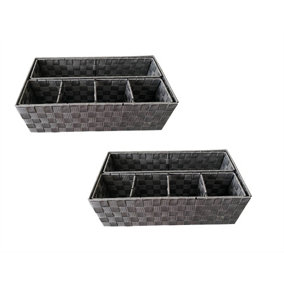 6 Compartment Set Of 2 Woven Storage Box Basket Bin Organiser Divider Home Office Grey, 47 x 24 x 15 cm