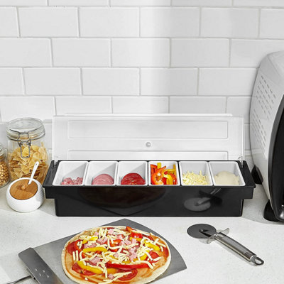 6 Compartment Tray For Pizza Toppings - Black Picking Pizza Oven Station