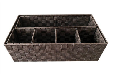 6 Compartment Woven Storage Box Basket Bin Organiser Divider Home Office Brown,47 x 24 x 15 cm