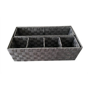 6 Compartment Woven Storage Box Basket Bin Organiser Divider Home Office Grey,47 x 24 x 15 cm