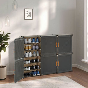6 Compartments Dark Grey Modern Shoe Storage Cabinet with Handles 126 x 95 cm