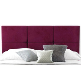 6-Cube Plush Velvet 4ft Small Double 20" Headboard -  Burgundy