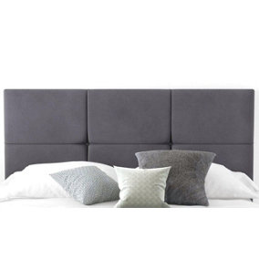 6-Cube Plush Velvet 4ft6 Double 20" Headboard -  Grey