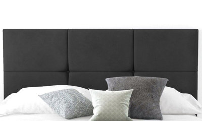 6-Cube Plush Velvet 6ft Super King 20" Headboard -  Black
