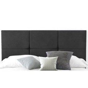 6-Cube Plush Velvet 6ft Super King 20" Headboard -  Black