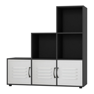 6-Cube Step Shelving Unit With Metal Doors