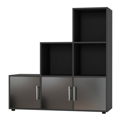 6-Cube Step Shelving Unit With Metal Handle Doors