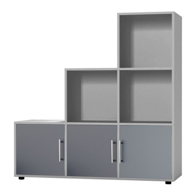 6-Cube Step Shelving Unit With Metal Handle Doors