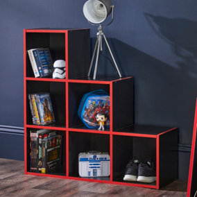 6 Cube Storage Bookcase Unit with Red Detail