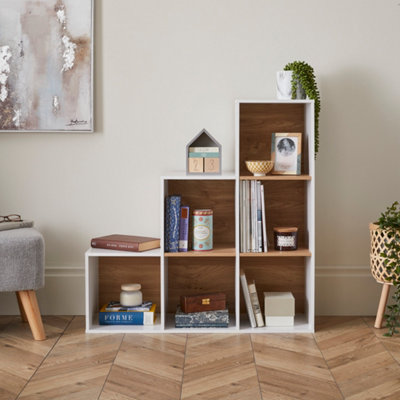 6 Cube Storage Stair Bookcase Unit in White