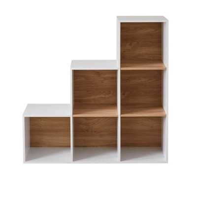 6 Cube Storage Stair Bookcase Unit in White - 3