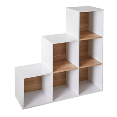 6 Cube Storage Stair Bookcase Unit in White - 4