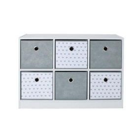 6 Cube Storage Unit Grey & Heart Print Inserts