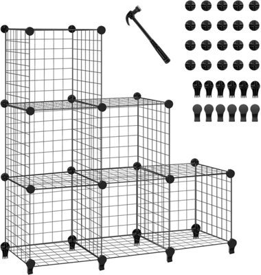 6 Cube Storage Unit, Interlocking Storage Rack, Metal Wire Mesh Shelves ...