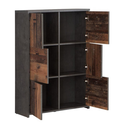 6 Door Rustic Oak Vintage Storage Cabinet