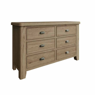 6 Drawer Chest - Pine/MDF - L140 x W45 x H85 cm - Smoked Oak