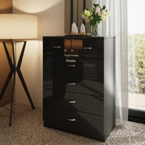 6 Drawer High Gloss Black Chest Of Drawers