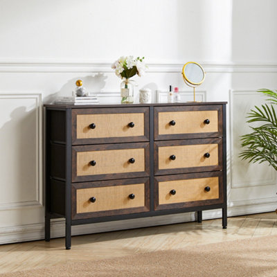 6-Drawer MDF Cabinet Rustic Rattan Storage Cabinet