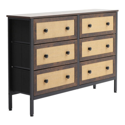 6-Drawer MDF Cabinet Rustic Rattan Storage Cabinet