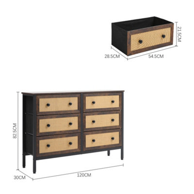 6-Drawer MDF Cabinet Rustic Rattan Storage Cabinet