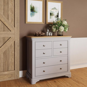 6 Drawer Solid Oak Dove Grey Chest Of Drawers Ready Assembled