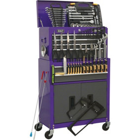 6 Drawer Topchest & Rollcab Bundle with 128 Piece Tool Kit - Purple & Grey