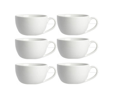 6  Extra Large Cappuccino Cups White Porcelain Round Mug 12oz 35cl Hot Chocolate Coffee