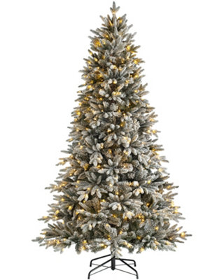 6 ft Pre-Lit Slim Snow Flocked Christmas Tree with 350 LEDs & 8 Light ...