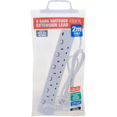 6 Gang Extension Socket Lead Cable Electric 13a Mains Power Adaptor ...