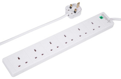 6 Gang Surge Protected Mains Power Extension Lead, 5m, White Price Comparisons | Compare The Build