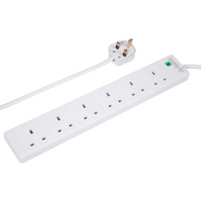 6 Gang Surge Protected Mains Power Extension Lead, 5m, White